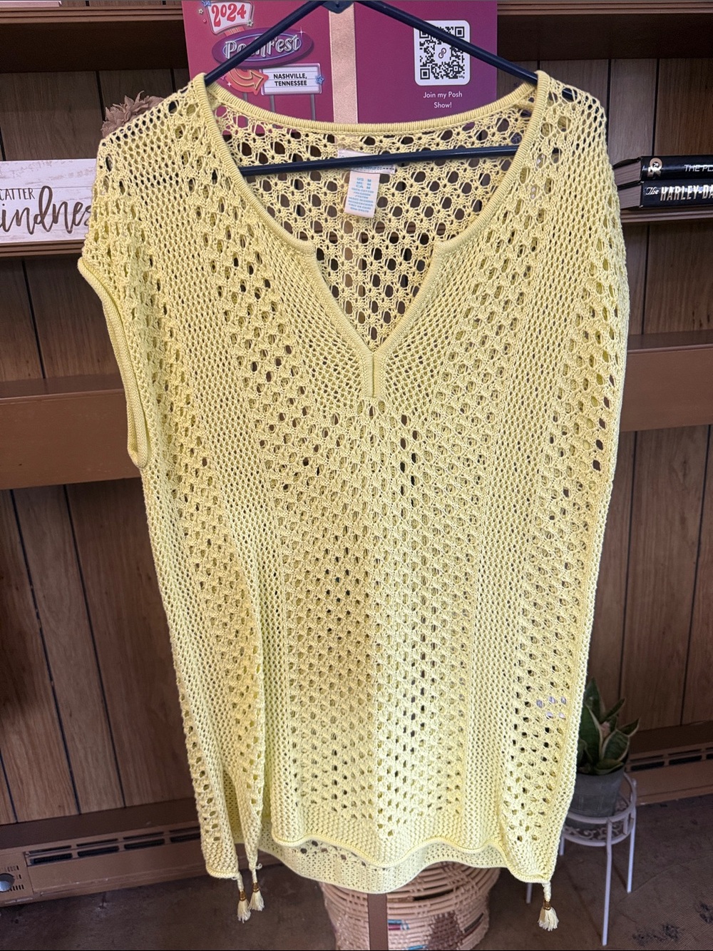 Caribbean Joe Yellow Crochet Swim Coverup Tunic